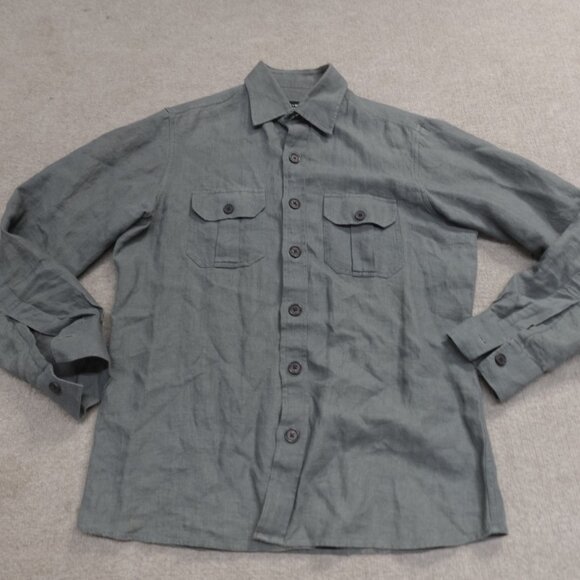 Spier Mackay Shirt Medium Green 100% Linen Handmade - Picture 1 of 12